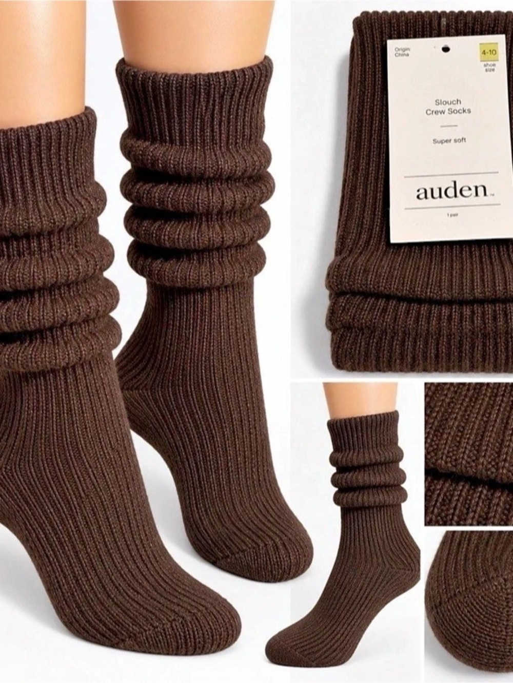 auden Slouch Crew Socks Brown NWT